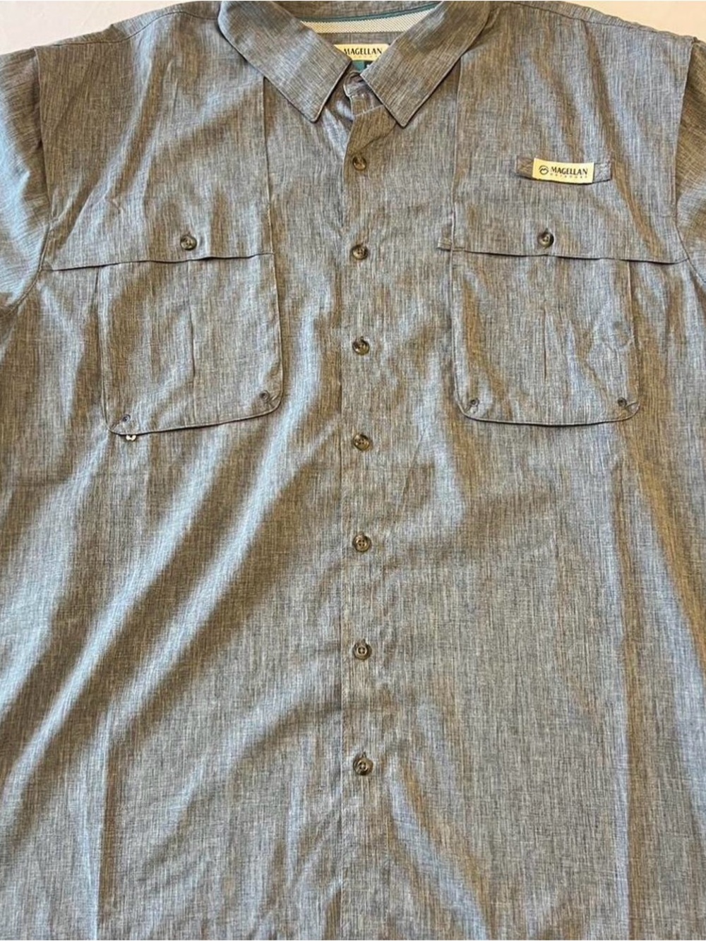 Magellan Outdoors Fish Gear 2XL Vented Fishing Shirt Gray Blue